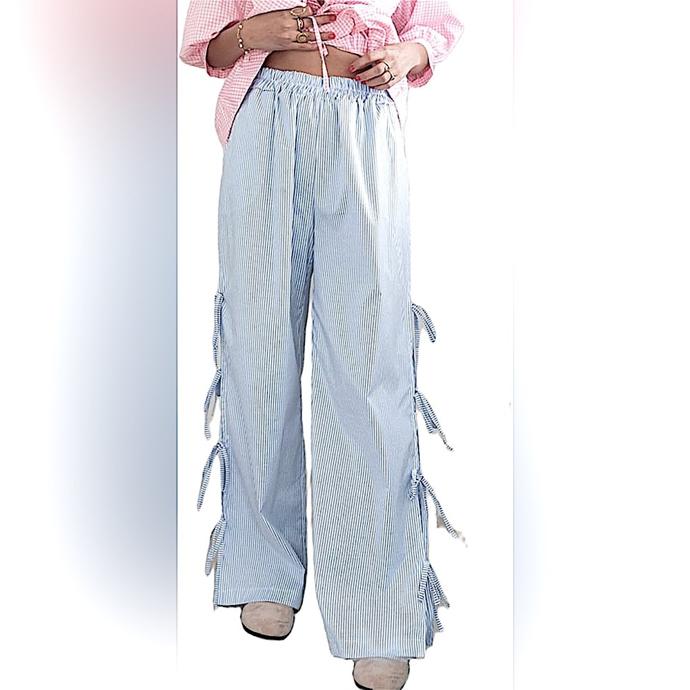 Angel Kiss White & Blue striped pants with Open side ties!